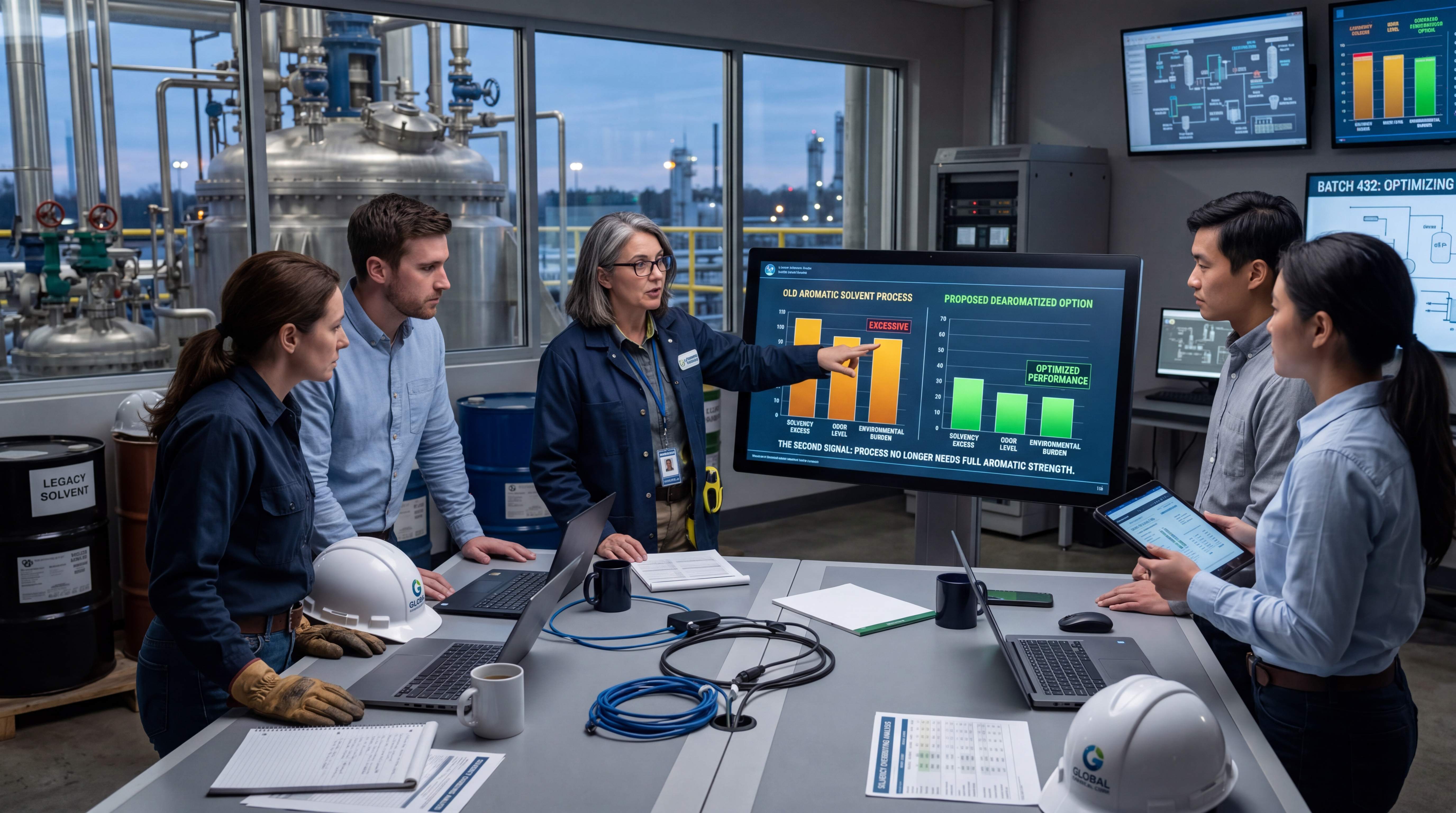 Technical team presenting when a process no longer needs full aromatic strength and can shift to a dearomatized hydrocarbon solvent option